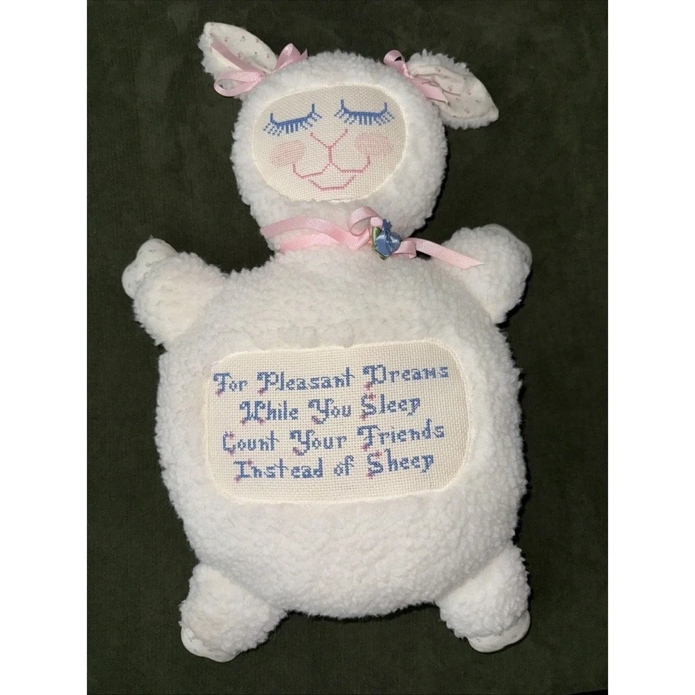 Vtg Embroidered Cross Stitch Plush Stuffed Lamb Animal 19